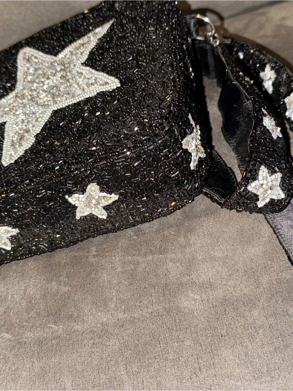 Moyna Black Beaded Star Crossbody Bag with matching embellished strap and tassel - Picture 8 of 9